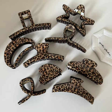 Pinza para el Cabello Vintage con Estampado de Leopardo para Mujer Retro Pinza de Tiburón Grande de Acrílico Accesorios de Pelo