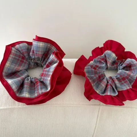 Elastico per Capelli Vintage a Quadretti Con Bordo a Volant Rosso Blu Tessuto Elastico Elegante Moda Accessori Capelli Donna