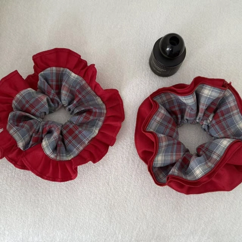 Elastico per Capelli Vintage a Quadretti Con Bordo a Volant Rosso Blu Tessuto Elastico Elegante Moda Accessori Capelli Donna