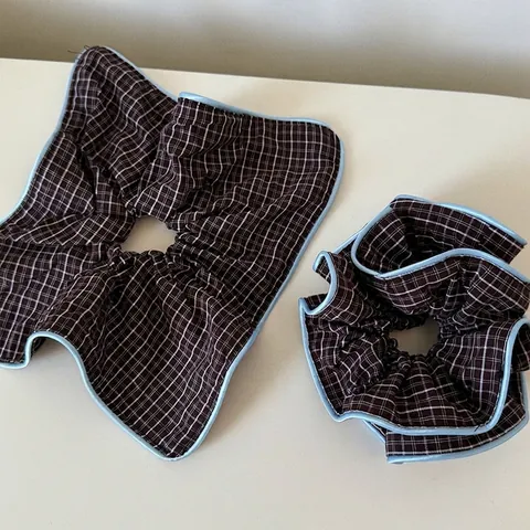 Vintage Kariert Stoff Haargummis Für Damen Kontrastkante Große Haargummi Ponytail Halter Handgemachte Mode Haarschmuck