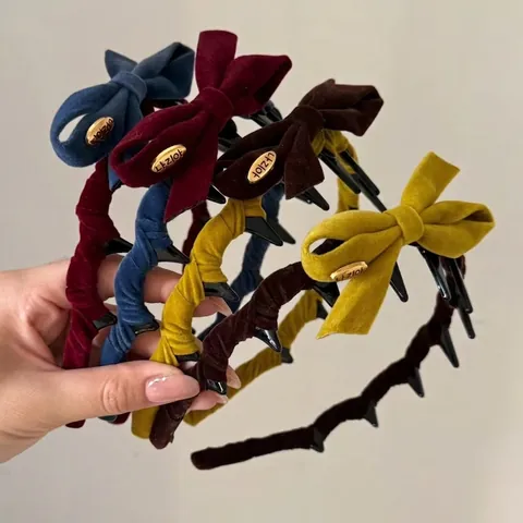 Diadema con Lazo Flocado Vintage Coreana Con Dientes Antideslizante de Terciopelo Color en Contraste Retro Cinta para el Pelo para Mujer Peinado Accesorios Cabello
