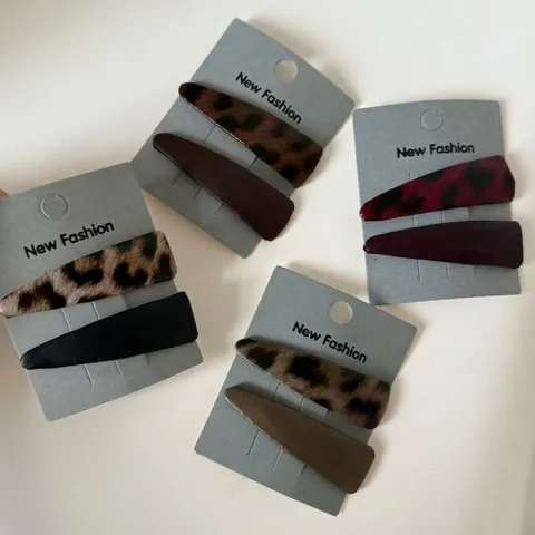 Vintage Leopard Print Faux Leather Triangle Hair Clips BB Fringe Clips Color Blocking Hair Accessories For Women