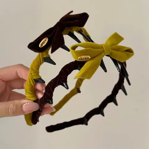 Diadema con Lazo Flocado Vintage Coreana Con Dientes Antideslizante de Terciopelo Color en Contraste Retro Cinta para el Pelo para Mujer Peinado Accesorios Cabello