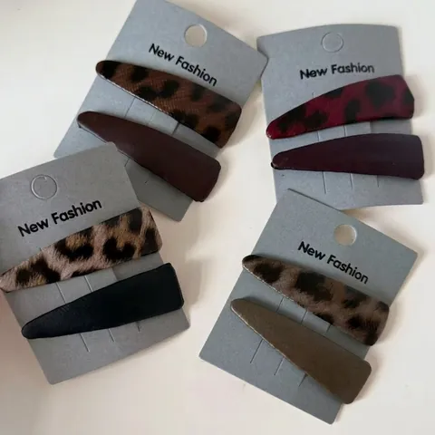 Vintage Leopard Print Faux Leather Triangle Hair Clips BB Fringe Clips Color Blocking Hair Accessories For Women