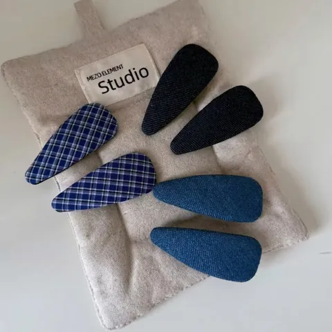 Vintage Denim Quadretti Tessuto Fermagli Capelli Scatto Per Donna Blu Goccia BB Clips Accessori Capelli Minimalisti Quotidiano