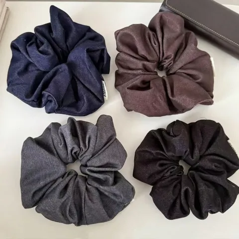 Lazy Style Solid Color Denim Fabric Scrunchie For Women Large Hair Tie Elegant High Quality Fashion Hair Accessories