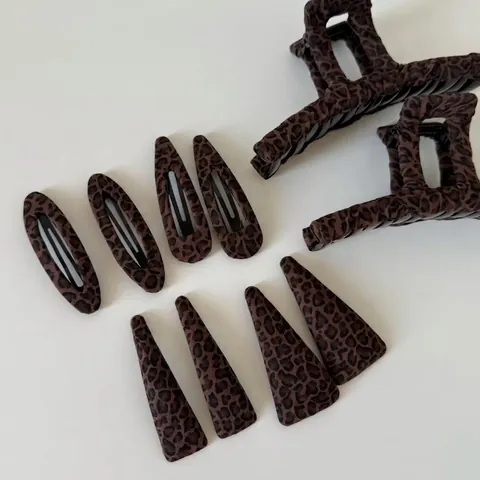 Set di Fermagli per Capelli Vintage con Stampa Leopardata in Tessuto Floccato Mollette a Triangolo e Goccia Donna Accessori