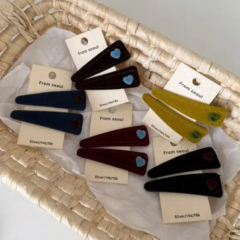 Fermaglio per Capelli BB a Forma di Cuore Flaccato Vintage Francese per Donna Clip per Frangia in Velluto Moda