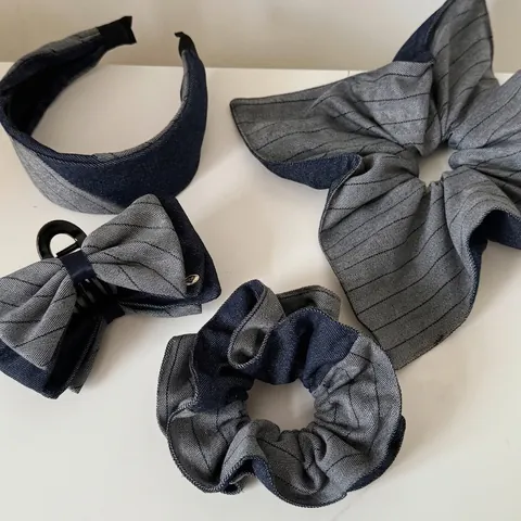 Koreaanse Stijl Denim Stof Haaraccessoire Gestreept Visgraatpatroon Dames Scrunchie Haarklem Vlinder Haaienclip Mode Hoofddeksel