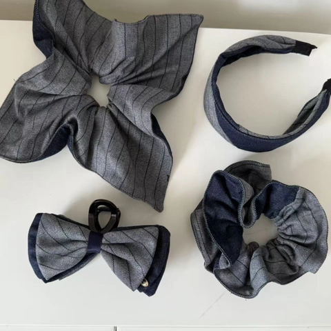 Koreaanse Stijl Denim Stof Haaraccessoire Gestreept Visgraatpatroon Dames Scrunchie Haarklem Vlinder Haaienclip Mode Hoofddeksel