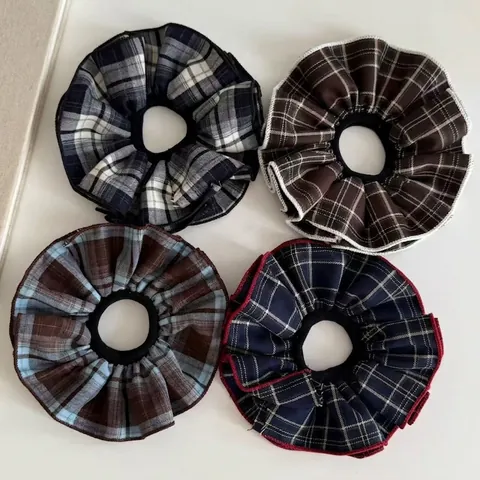 Coleteros de Tela a Cuadros Vintage Para Mujer Estilo Preppy Lazos Para el Cabello a Cuadros Grandes Cuerda Elástica
