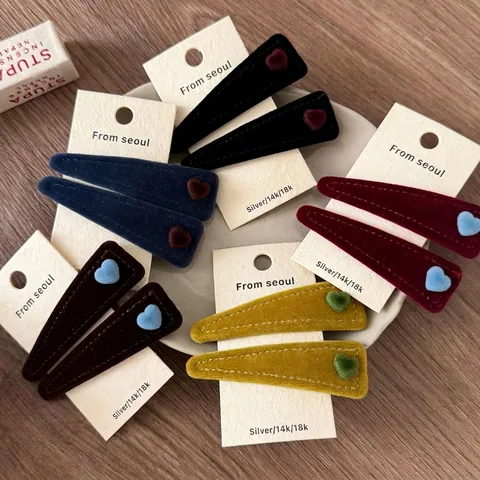 Fermaglio per Capelli BB a Forma di Cuore Flaccato Vintage Francese per Donna Clip per Frangia in Velluto Moda