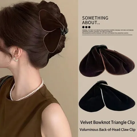 Molletta per Capelli a Triangolo in Velluto Vintage Francese Clip a Squalo a Farfalla Grande Bordo a Righe Accessorio Elegante Donna