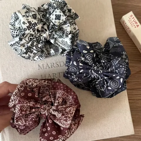 Pinza per Capelli in Tessuto con Motivo Paisley Vintage Grande Fiocco Bandana Clip per Coda di Cavallo Accessori per Capelli Donna