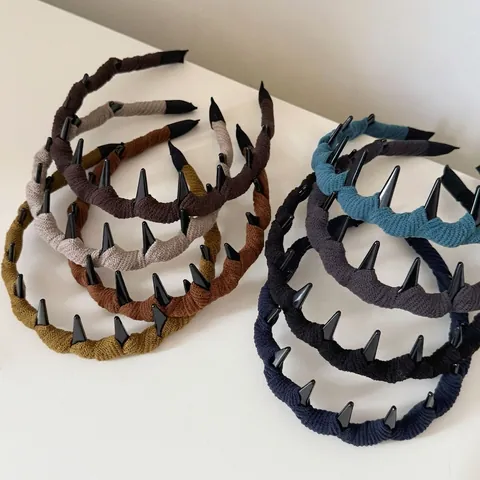 Cerchietto Avvolto in Tessuto Retrò con Punte per Donna Cerchietto Antiscivolo a Denti Vintage Punk Maglia Nastro Accessori Capelli