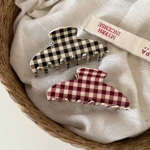 Franse Acetaat Gingham Grote Haarklem Clip Elegant Geruit Haai Clip Voor Vrouwen Meisjes Chic Dagelijkse Haaraccessoires