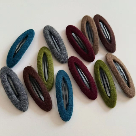 Minimalist Knitted Wool Oval BB Hair Clip For Women Handmade Solid Color Autumn Winter Plush Hairpin Accessories Headwear