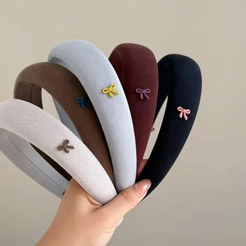 Korean Minimalist Padded Sponge Headband For Women Solid Color Fabric Hair Band With Bow Decoration Commute Hair Accessories