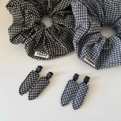 Ensemble de Chouchous à Carreaux Style Coréen et Pinces à Cheveux Sans Couture Accessoires de Coiffure en Tissu pour Femmes Quotidien
