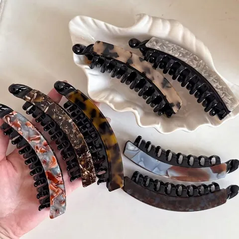 Vintage Grote Acetaat Bananenklemmen Voor Dames Schildpad Luipaardprint Marmerpatroon Mode Haaraccessoires Styling Tool