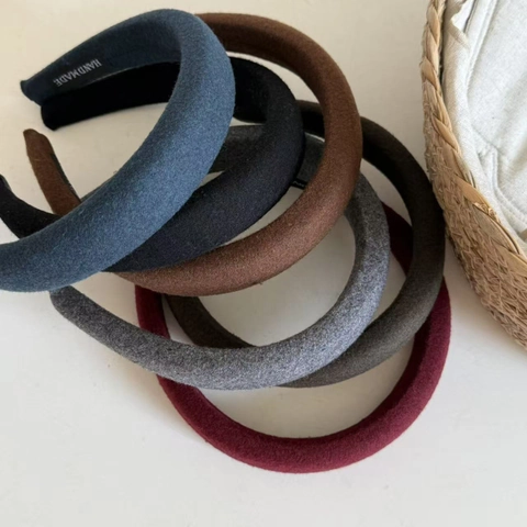 Diadema Acolchada de Lana Vintage para Mujer Color Sólido Elegante Esponja Gruesa Aro para el Cabello Accesorios para el Cabello Diarios