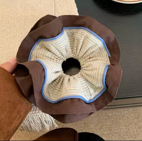 Übergroßes Baumwollmischung Gestreiftes Haargummi Koreanischer Lazy-Stil Elastisches Haarband Vintage Kaffee Blau Gefalteter Haarschmuck Für Damen