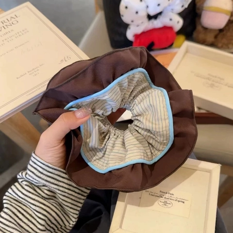 Übergroßes Baumwollmischung Gestreiftes Haargummi Koreanischer Lazy-Stil Elastisches Haarband Vintage Kaffee Blau Gefalteter Haarschmuck Für Damen