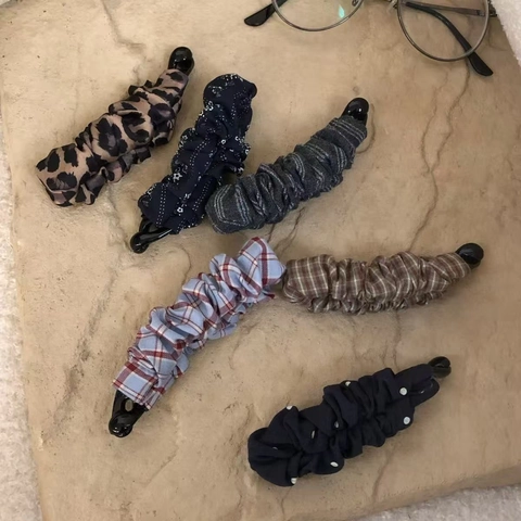 Koreaanse Stijl Met Stof Omwikkelde Banaan Haarklem Geplooid Ruitjes Luipaardprint Stipjes Ontwerp Elegante Haaraccessoires Voor Dames Dagelijkse Styling