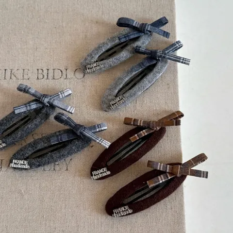Vintage Kariert Schleife Wollen Oval BB Haarklammer Für Damen Retro Stoff Handgemachte Haarnadel Stilvolle Gitter Haaraccessoires