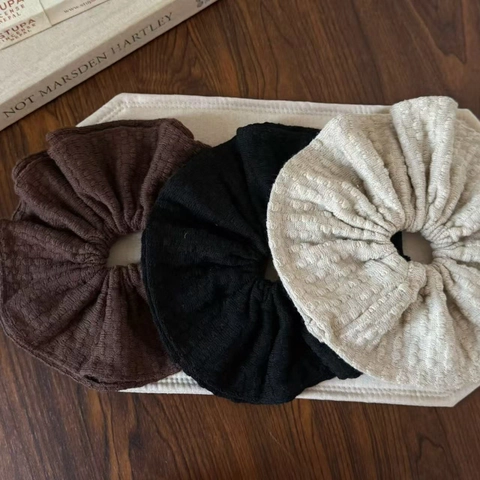 French Style Knitted Waffle Texture Large Scrunchies For Women Handmade Thick Elastic Hair Ties Solid Color Hair Accessories