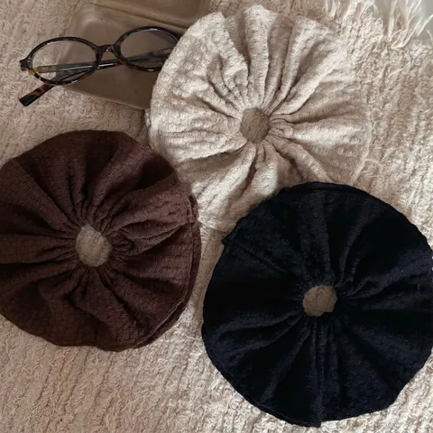 French Style Knitted Waffle Texture Large Scrunchies For Women Handmade Thick Elastic Hair Ties Solid Color Hair Accessories