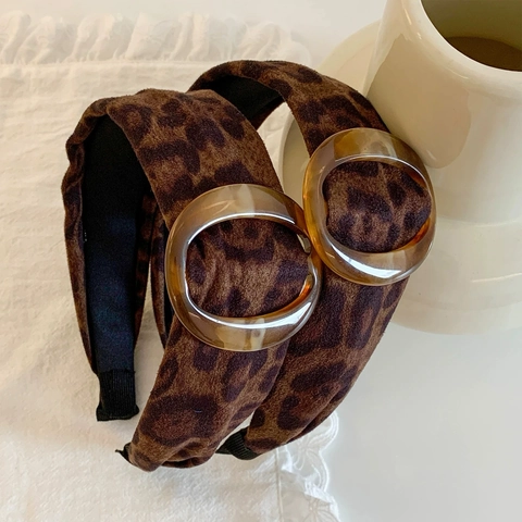 Retro Leopardenmuster Plüsch Breit Haarreif Für Damen Harz Schildpatt Schnalle Haarband Mode Gepolsterter Haarschmuck