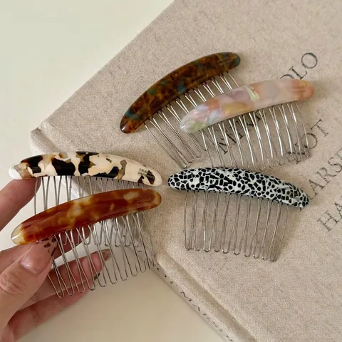 Acetat Haarkamm Mit Metallzähnen Vintage Marmormuster Handgemachter Haareinsatz Kamm Clip Für Damen Haarstyling Zubehör