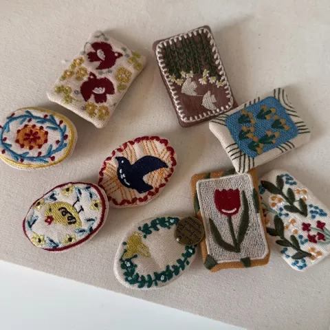 Vintage Handmade Embroidered Flower Bird Hair Clip Cotton Fabric Oval Square Duckbill Clip Pastoral Style Fashion Hair Accessories For Women