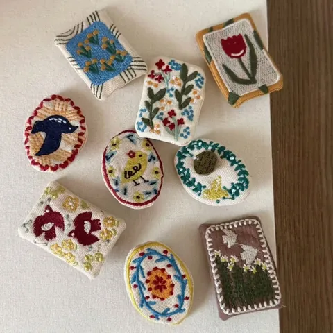 Vintage Handmade Embroidered Flower Bird Hair Clip Cotton Fabric Oval Square Duckbill Clip Pastoral Style Fashion Hair Accessories For Women