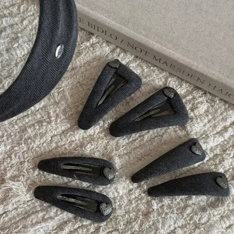 Vintage Grau Fischgrätenmuster Stoff Herz BB Haarklammer Retro Geometrische Dreieck Wassertropfen Pony Clip Für Damen