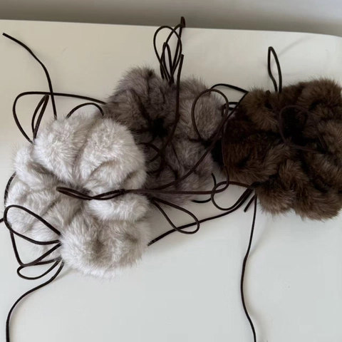 Scrunchie Fiocco Peluche Autunno Inverno Dolce Elegante Fatto a Mano Lavorato a Maglia Elastico Per Capelli Donna Accessori Moda
