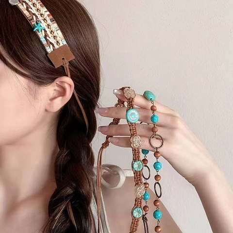 Chaîne de Taille en Maille Tressée à la Main Style Ethnique Bohème Ceinture Bandeau Cheveux Femme Accessoire Robe Décoration Vintage