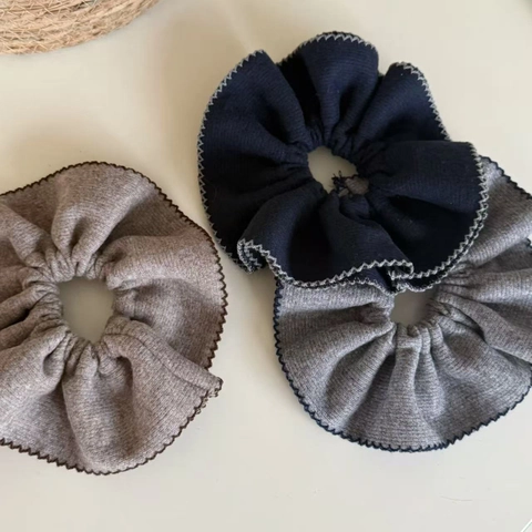 French Style Knitted Scalloped Ribbed Hair Scrunchies For Women Solid Color Elastic Hair Ties Ponytail Holder Accessories