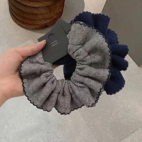 French Style Knitted Scalloped Ribbed Hair Scrunchies For Women Solid Color Elastic Hair Ties Ponytail Holder Accessories