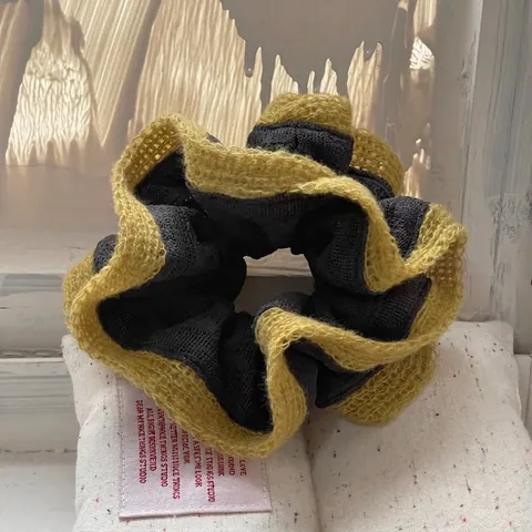 Retro Contrastkleur Gebreide Scrunchies Handgemaakte Stoffen Haarelastieken Zachte Elastische Haarbanden Dames Sieraden