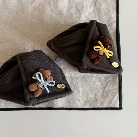 Süße Plüsch Bär Haarklammer Für Damen Kaffee Dreieckige Haifisch-Clip Mit Schleife Strass Niedliche Tier Haar Accessoires