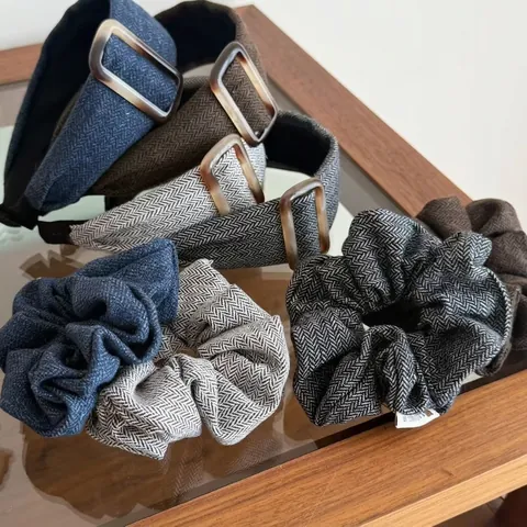 Cerchietto Largo in Tessuto a Spina di Pesce Vintage Con Fibbia in Resina Elastico in Stoffa Coreano Gioielli Capelli Donna