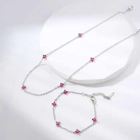 Schick Kupfer Blume Floral Schmuck Für Damen Elegant Strass Kleeblatt Halskette Und Armband Mehrfarbig Mode Schmuck Geschenk