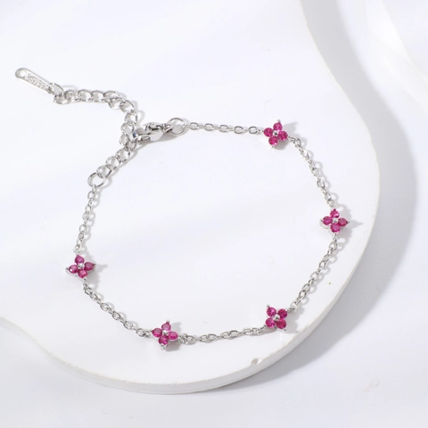 Elegant Copper Flower Zirconia Bracelet For Women Adjustable Chain Four Leaf Clover Jewelry Valentine Day Birthday Gift