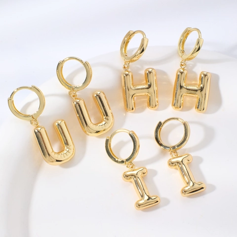 Mode Gold Blasen Alphabet Creolen Für Damen 3D Buchstabe Initial Anhänger Huggie Ohrringe Personalisierter Trendschmuck Geschenk