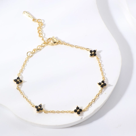 Pulsera de Cobre con Flores y Diamantes de Imitación para Mujer Exquisita Joyería de Mano Floral Geométrica Micro Pave Pulsera de Cadena Ajustable Regalo