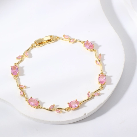 Elegante Pulsera De Cobre Con Hojas De Vid Y Circonia Para Mujer Moda Ajustable Joyería Inspirada En La Naturaleza Accesorio Floral