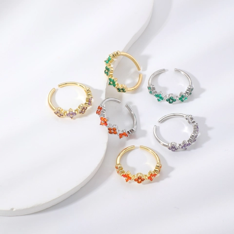 Anello Regolabile Aperto Geometrico a Fiore in Rame Strass Gioielli di Moda Accessorio per Dita Oro Argento per Donna