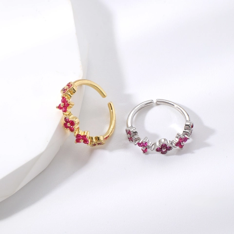 Anello Regolabile Aperto Geometrico a Fiore in Rame Strass Gioielli di Moda Accessorio per Dita Oro Argento per Donna